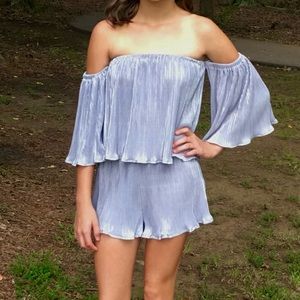 OnTwelfth Silver Micro-Pleat Off-The-Shoulder Set